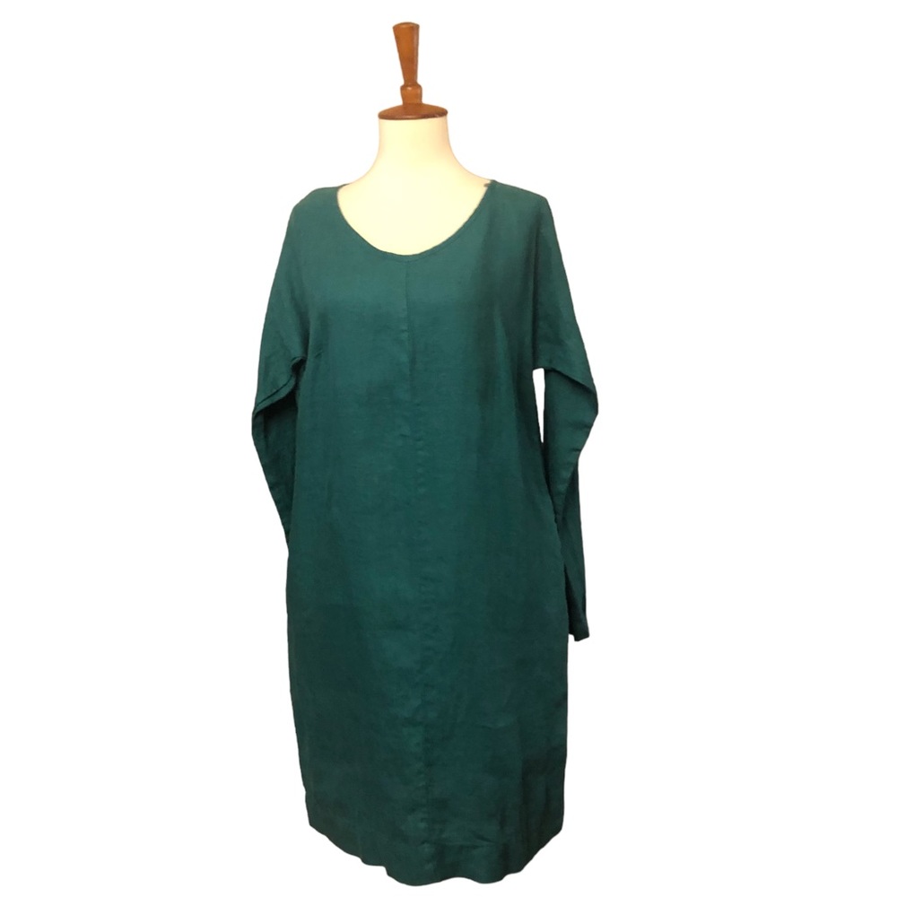 FLAX 100% Linen V-Neck Dress Pockets